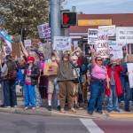 Sequim Gazette photo by Emily Matthiessen/ According to a clicker count by volunteers with Sequim Indivisible, 1298 people turned out by 11:45 a.m., with nearly 1400 people counted by 2:00 p.m. during Sequims version of the Hands Off  protests held across the nation and in other countries on Saturday. The protest was peaceful and orderly, according to police, organizers and protesters and featured a range of protest signs.