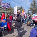 Sequim Gazette photo by Emily Matthiessen/ According to a clicker count by volunteers with Sequim Indivisible, 1298 people turned out by 11:45 a.m., with nearly 1400 people counted by 2:00 p.m. during Sequim's version of the "Hands Off " protests held across the nation and in other countries on Saturday. The protest was peaceful and orderly, according to police, organizers and protesters and featured a range of protest signs.
