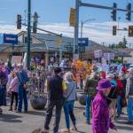 Sequim Gazette photo by Emily Matthiessen/ According to a clicker count by volunteers with Sequim Indivisible, 1298 people turned out by 11:45 a.m., with nearly 1400 people counted by 2:00 p.m. during Sequim's version of the "Hands Off " protests held across the nation and in other countries on Saturday. The protest was peaceful and orderly, according to police, organizers and protesters and featured a range of protest signs.