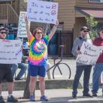 Sequim Gazette photo by Emily Matthiessen/ According to a clicker count by volunteers with Sequim Indivisible, 1298 people turned out by 11:45 a.m., with nearly 1400 people counted by 2:00 p.m. during Sequim's version of the "Hands Off " protests held across the nation and in other countries on Saturday. The protest was peaceful and orderly, according to police, organizers and protesters and featured a range of protest signs.