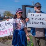 Sequim Gazette photo by Emily Matthiessen/ According to a clicker count by volunteers with Sequim Indivisible, 1298 people turned out by 11:45 a.m., with nearly 1400 people counted by 2:00 p.m. during Sequim's version of the "Hands Off " protests held across the nation and in other countries on Saturday. The protest was peaceful and orderly, according to police, organizers and protesters and featured a range of protest signs.