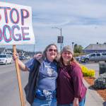 Sequim Gazette photo by Emily Matthiessen/ According to a clicker count by volunteers with Sequim Indivisible, 1298 people turned out by 11:45 a.m., with nearly 1400 people counted by 2:00 p.m. during Sequim's version of the "Hands Off " protests held across the nation and in other countries on Saturday. The protest was peaceful and orderly, according to police, organizers and protesters and featured a range of protest signs.