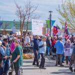 Sequim Gazette photo by Emily Matthiessen/ According to a clicker count by volunteers with Sequim Indivisible, 1298 people turned out by 11:45 a.m., with nearly 1400 people counted by 2:00 p.m. during Sequims version of the Hands Off  protests held across the nation and in other countries on Saturday. The protest was peaceful and orderly, according to police, organizers and protesters and featured a range of protest signs.