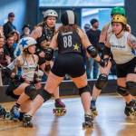 Sequim Gazette photo by Emily Matthiessen/ The Scandals second bout of the season, in Sequim against Tacomas Dockyard Roller Derby team Undertow, resulted in a 158-132 loss.