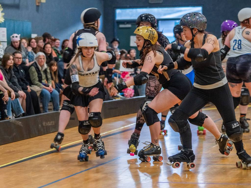 Sequim Gazette photo by Emily Matthiessen/ The Scandals second bout of the season, in Sequim against Tacomas Dockyard Roller Derby team Undertow, resulted in a 158-132 loss.