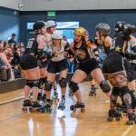 Sequim Gazette photo by Emily Matthiessen/ The Scandals second bout of the season, in Sequim against Tacomas Dockyard Roller Derby team Undertow, resulted in a 158-132 loss.