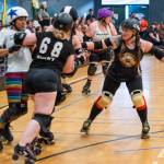 Sequim Gazette photo by Emily Matthiessen/ The Scandals second bout of the season, in Sequim against Tacomas Dockyard Roller Derby team Undertow, resulted in a 158-132 loss.