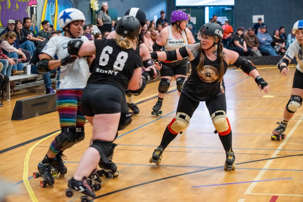 Sequim Gazette photo by Emily Matthiessen/ The Scandals second bout of the season, in Sequim against Tacomas Dockyard Roller Derby team Undertow, resulted in a 158-132 loss.