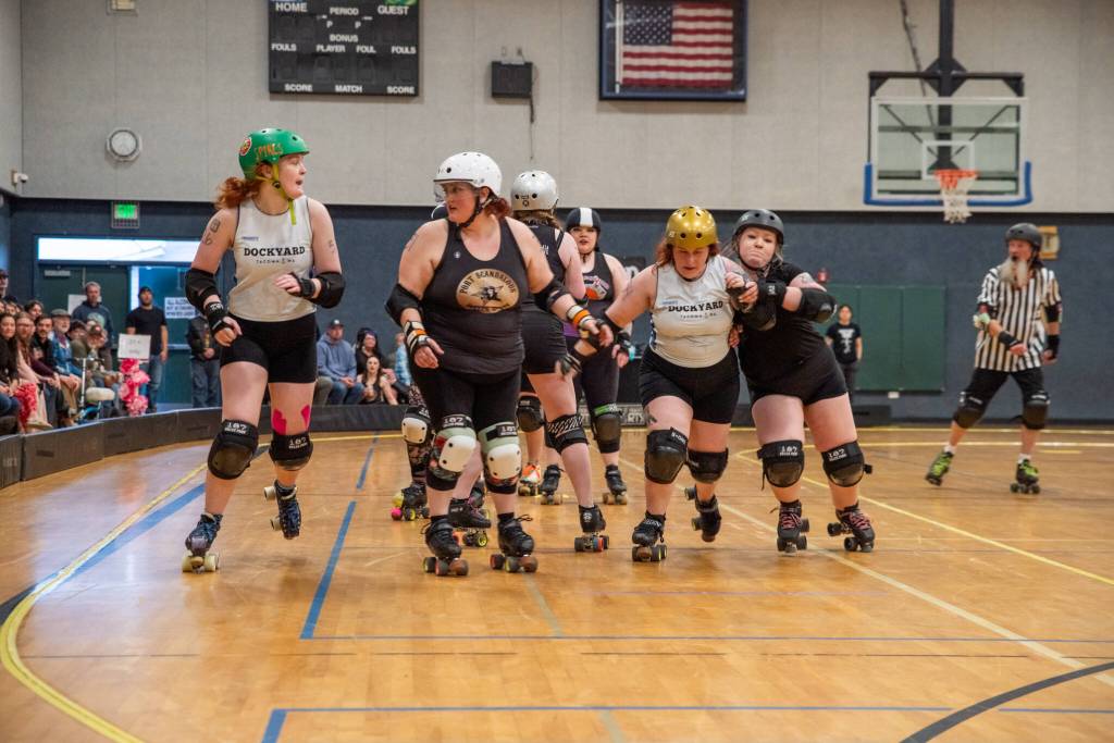 Sequim Gazette photo by Emily Matthiessen/ The Scandals second bout of the season, in Sequim against Tacomas Dockyard Roller Derby team Undertow, resulted in a 158-132 loss.