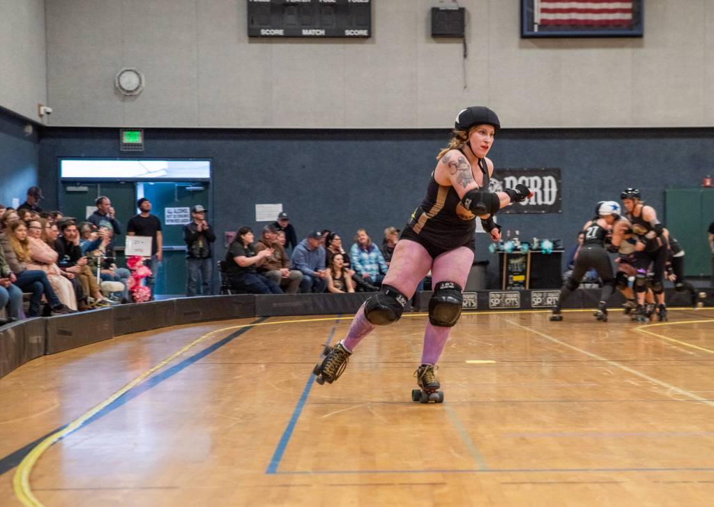 Sequim Gazette photo by Emily Matthiessen/ The Scandals second bout of the season, in Sequim against Tacomas Dockyard Roller Derby team Undertow, resulted in a 158-132 loss.