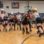 Sequim Gazette photo by Emily Matthiessen/ The Scandals second bout of the season, in Sequim against Tacomas Dockyard Roller Derby team Undertow, resulted in a 158-132 loss.