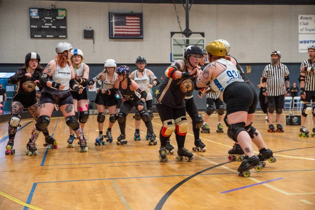Sequim Gazette photo by Emily Matthiessen/ The Scandals second bout of the season, in Sequim against Tacomas Dockyard Roller Derby team Undertow, resulted in a 158-132 loss.