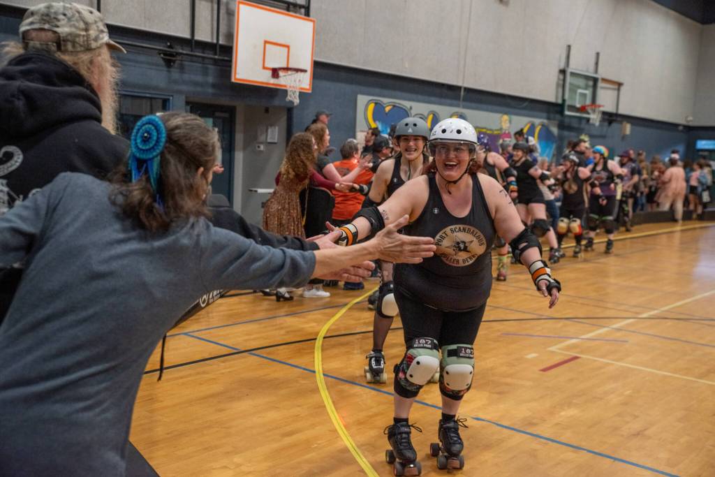 Sequim Gazette photo by Emily Matthiessen/ The Scandals second bout of the season, in Sequim against Tacomas Dockyard Roller Derby team Undertow, resulted in a 158-132 loss.