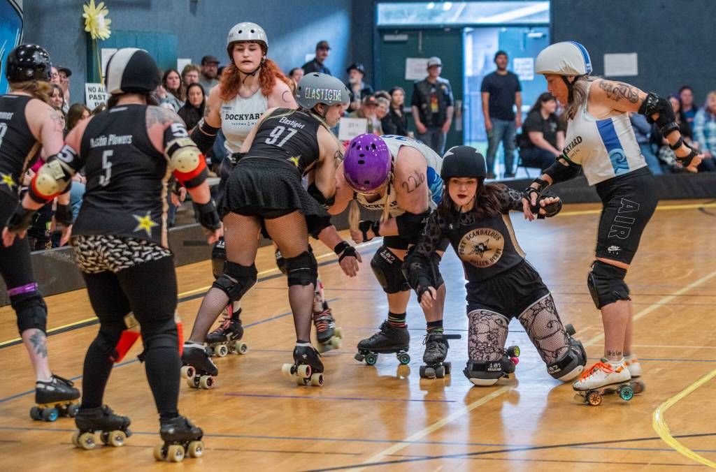 Sequim Gazette photo by Emily Matthiessen/ The Scandals second bout of the season, in Sequim against Tacomas Dockyard Roller Derby team Undertow, resulted in a 158-132 loss.