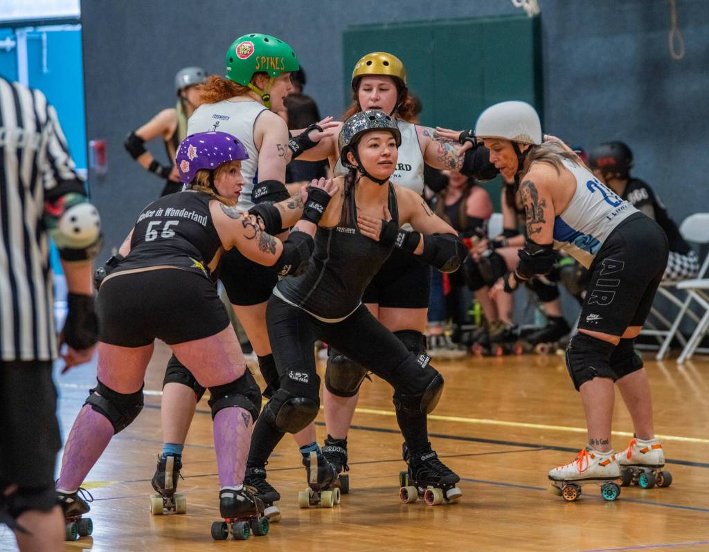 Sequim Gazette photo by Emily Matthiessen/ The Scandals second bout of the season, in Sequim against Tacomas Dockyard Roller Derby team Undertow, resulted in a 158-132 loss.