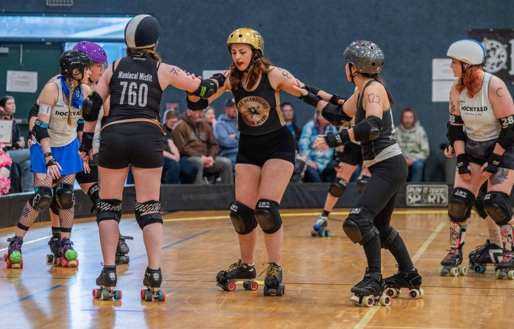 Sequim Gazette photo by Emily Matthiessen/ The Scandals second bout of the season, in Sequim against Tacomas Dockyard Roller Derby team Undertow, resulted in a 158-132 loss.