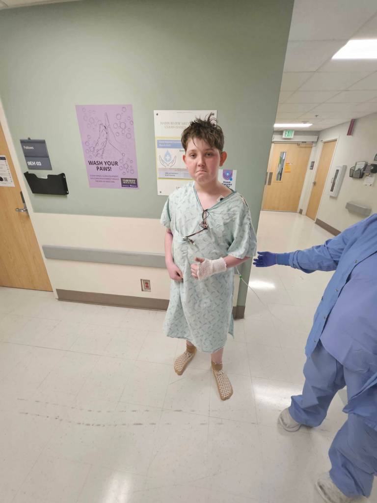 Photo courtesy of Cherie Tachell| Colton Dufour, a student at Sequim Middle School who was seriously injured in a hit-and-run while skateboarding during spring break, was scheduled to be moved from Harborview Medical Center to Seattle Childrens on Monday to begin rehab, according to his mother, Cherie Tachell.