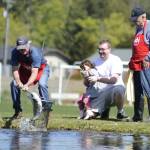 Sequim Gazette photos 
by Matthew Nash
At right, Marlow Smith catches a fish with his 3-year-old daughter Scarlet with help from members of the North Olympic Peninsula Chapter of Puget Sound Anglers on April 18 as part of a special preview of Kids Fishing Day on April 18. Smith said the fish was Scarlets first shes ever caught.
