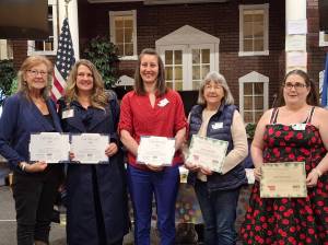 Members of the Michael Trebert DAR Chapter that served as Location Coordinators for each cemetery that received wreaths as part of the Wreaths Across America effort are, left to right Gardiner Cemetery LC: Trish Bekkevar (Gardiner Cemetery); Forks Cemetery LC: Lindsey Christianson (Forks Cemetery); Amira-Lee Salavati (Mount Angeles); Donna Bower (Blue Mountain) and Gwynn Oden (Ocean View). Not pictured are Diane Cox (Dungeness Cemetery) and Anita Reynolds (Sequim View Cemetery).