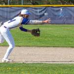 Sequim Gazette photo by Emily Matthiessen/ Shortstop Bryant Laboy scoops up a ball for a force out on April 24 against visiting Cedar Park Christian. In the game, he had a hit and a run.