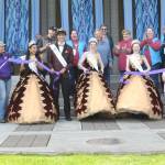 Sequim Gazette photo by Matthew Nash
Sequim Irrigation Festival royalty cut the ribbon for the festivals 130th year with community members and representatives of the Sequim-Dungeness Valley Chamber of Commerce.