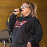 Sequim Gazette photo by Emily Matthiessen/ Black Diamond Junctions Amanda Bacon sings during the family dance Sat. evening of Crazy Callen weekend.