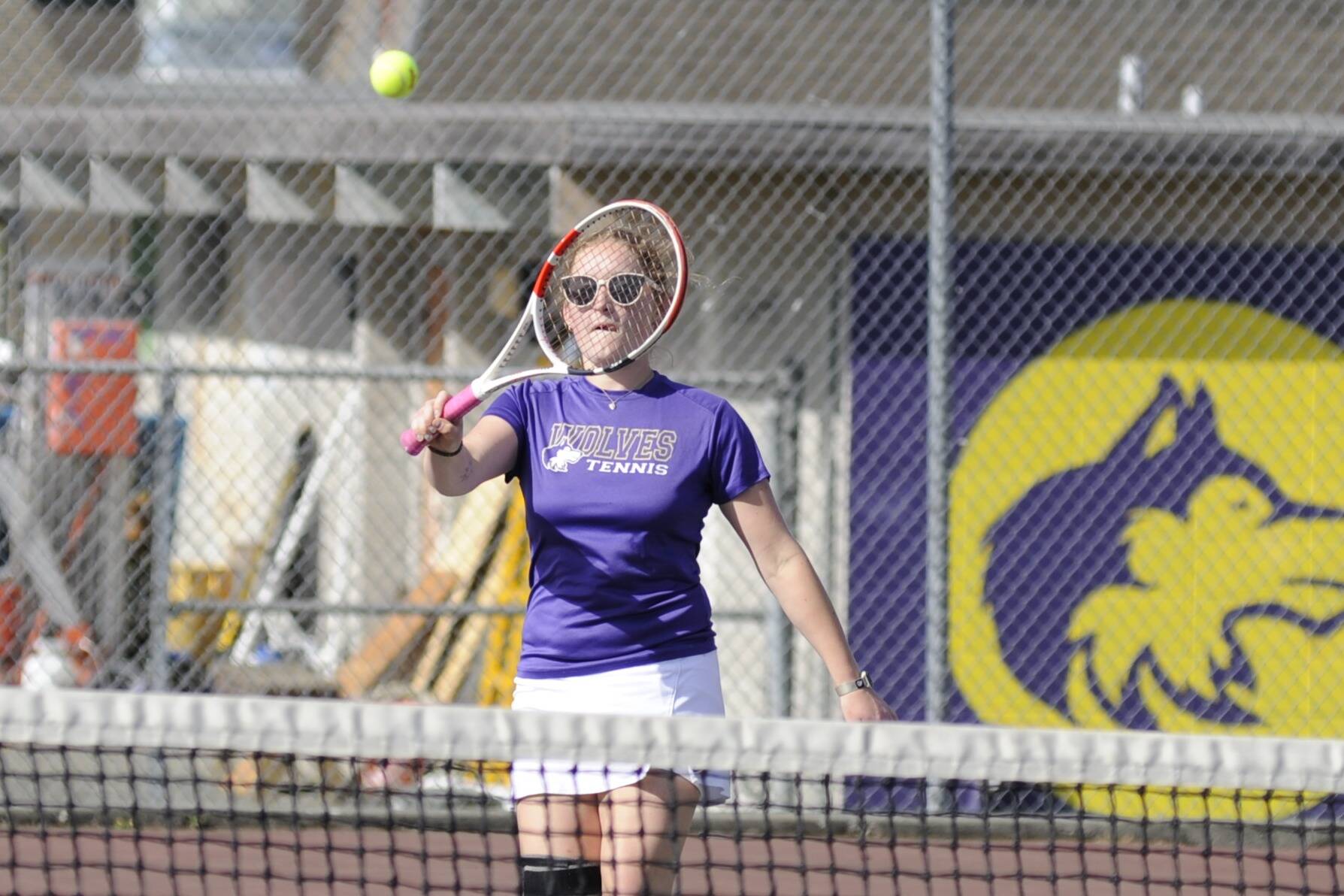 Sequim Gazette photo by Matthew Nash
Sasha Yada makes a hit during doubles play with teammate Kristine Prorok on May 2 against Bremerton. Yada and Prorok won in Sequims regular season finale.
