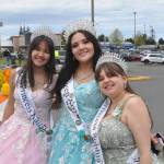 Sequim Gazette photo by Matthew Nash
Irrigation Festival royalty from 2024, from left, Kailah Blake, Ariya Goettling, and Sophia Treece, not pictured Ashlynn Northaven, celebrate at the end of the Grand Parade on May 10.