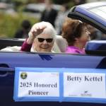 Sequim Gazette photo by Matthew Nash
Honored pioneer Betty Kettel waves to the crowd during the Grand Parade.