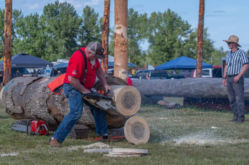 Sequim Gazette photo by Emily Matthiessen/ Andy Hodder of Buckley was a contestant at Saturdays Logging Show in Sequim.