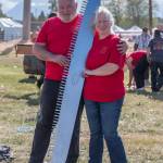 Sequim Gazette photo by Emily Matthiessen/ Mike and Martha Nicholas competed in a number of events at Sundays logging show. It was Marthas birthday, and she said she is proud to be 65, and competing with the younger women.