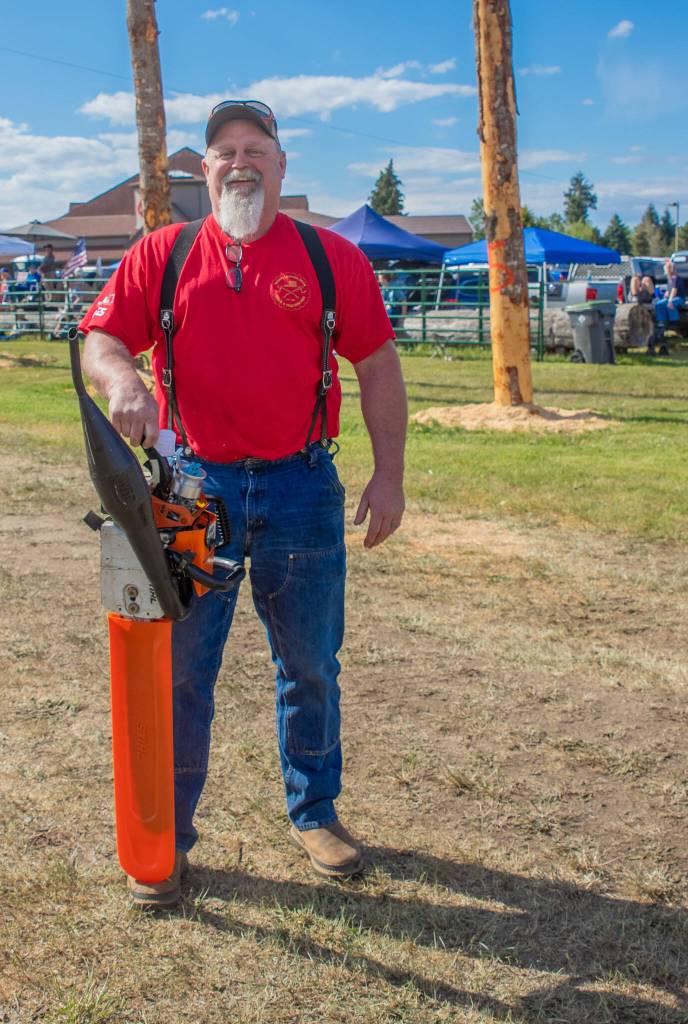 Sequim Gazette photo by Emily Matthiessen/ Andy Hodder of Buckley was a contestant at Saturdays Logging Show in Sequim.