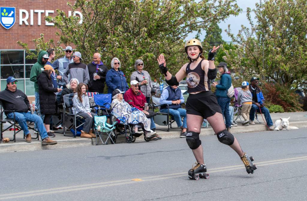 Sequim Gazette photo by Emily Matthiessen/ Port Scandalous Roller Derby League turned out for Sequims Irrigation Festival Parade.