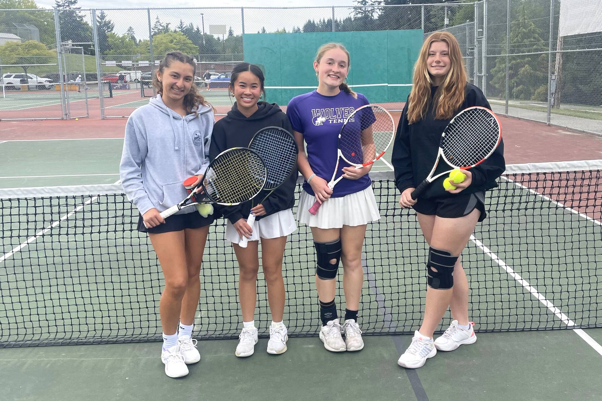 Photo courtesy of Andrea Dietzman
Sequim girls tennis players, from left, Amara Gonzalez and Tiffany Lam earned spots at the District III tennis tournament this weekend in Bremerton while doubles players, Sasha Yada and Kristina Prorok, serve as alternates.