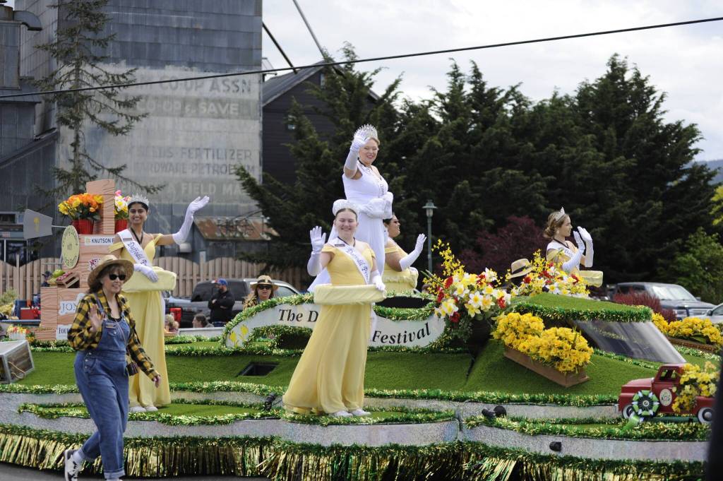 Sequim Gazette photo by Matthew Nash/ For its float in the Irrigation Festivals Grand Parade, The Daffodil Festival won the Mayors Award on May 10.