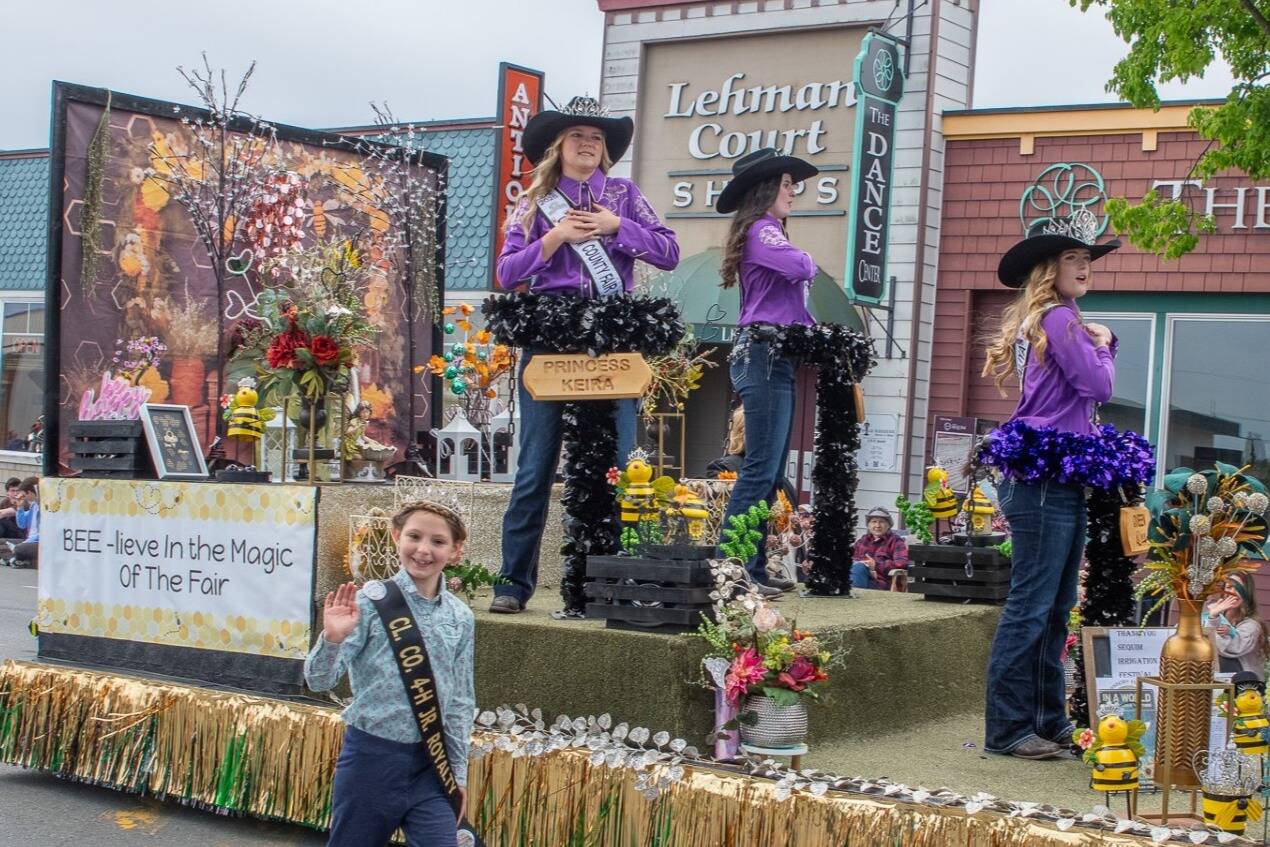 Sequim Gazette photo by Emily Matthiessen/ The Clallam County Fair royalty float won the Presidents Award at the Sequim Irrigation Festivals Grand Parade on May 10.