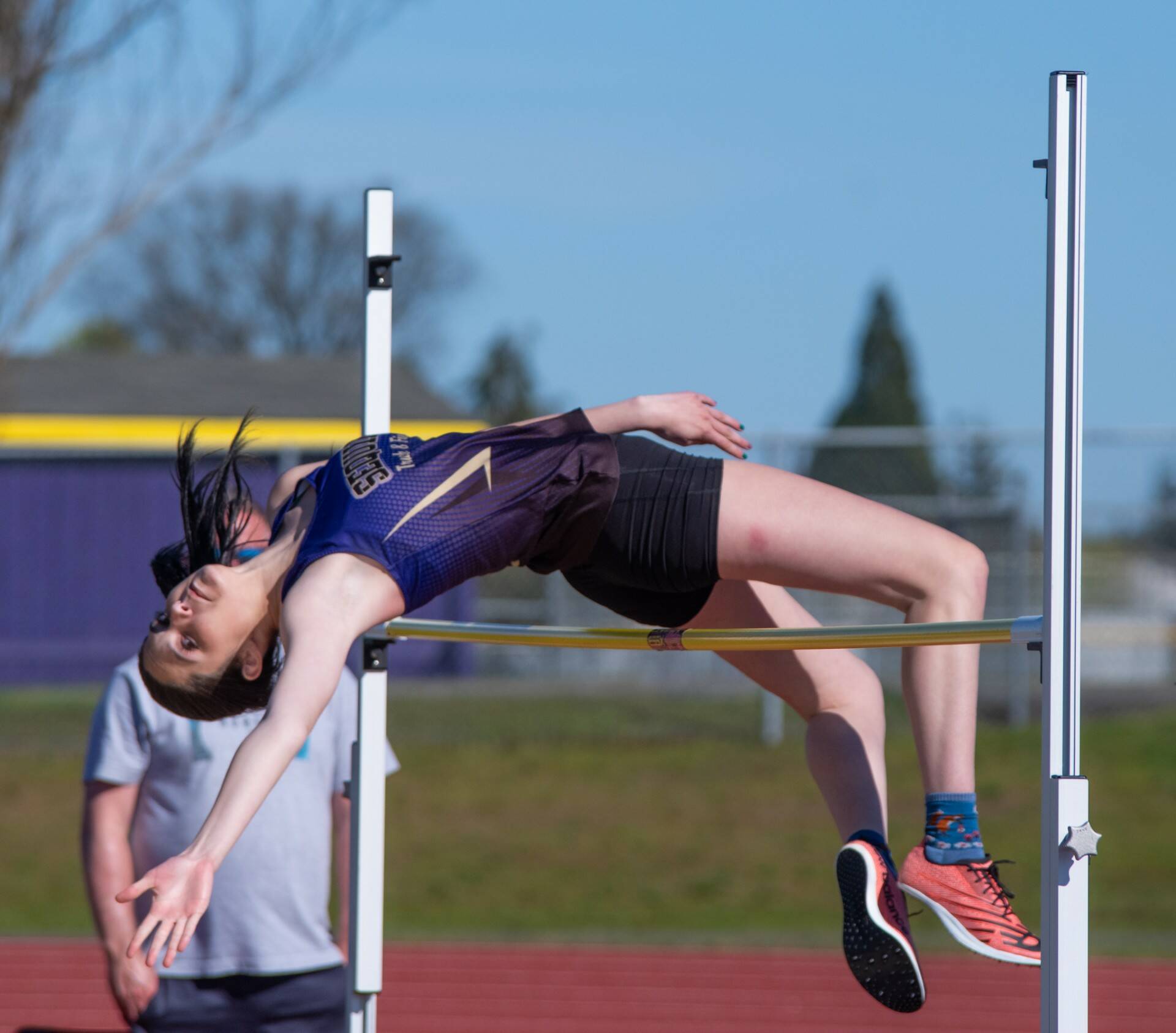 Sequim Gazette file photo by Emily Matthiessen/ Clare Turella, pictured at a Sequim meet earlier this season, qualified for the 2A state track and field meet for the second year in the high jump.