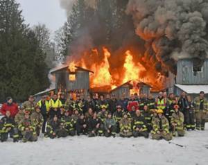 Photo courtesy of CCFD3/ Firefighters gather for a photo commemorating their Township Line training in November 2023. The donated residential structure allowed them to conduct drills in fire attack, search and rescue, and Rapid Intervention Team (RIT) operations.