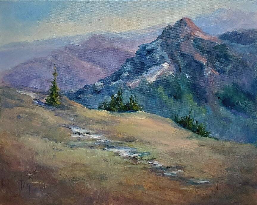 Image courtesy Linda Tilley/ The A. Milligan Art Studio & Gallery, 520 N. Sequim Ave., presents the Pacific Northwest Impressions Exhibit with three artists, Len Zeoli, Michelle Lindblom, and Linda Tilley. Pictured is Mountain Spring by Tilley.