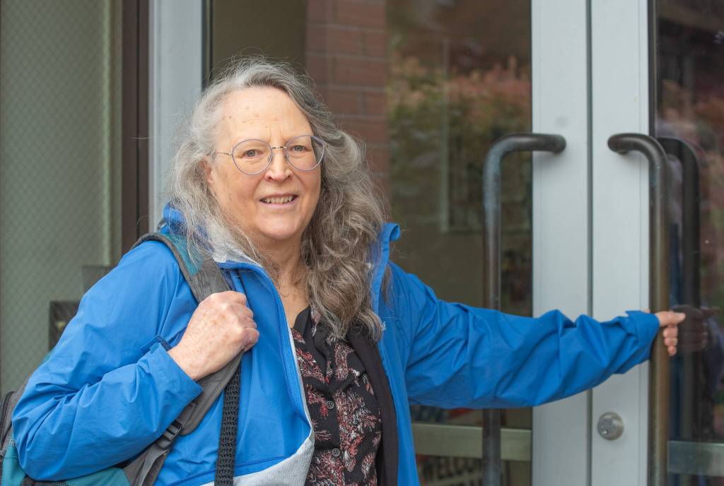 Fraser enters the Pirate Union building at the college on the day she spoke during a Studium Generale appearance.