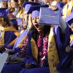 Sequim Gazette photos by Matthew Nash
Jozie Mills shows her diploma with enthusiasm at Sequim High Schools graduation on June 6.