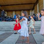Sequim Gazette photo by Emily Matthiessen/
At the James Center for the Performing Arts band shell in Carrie Blake Community Park on Sunday afternoon, the Sequim City Band combined forces with dancers from Sequim Ballroom Dance, guest musicians, singer Sarah Shea, Olympic Theatre Arts David Herbelin and an enthusiastic audience of people and dogs who braved the heat to enjoy an outdoor concert.