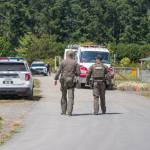 Sequim Gazette photo by Emily Matthiessen/ Clallam County Sheriffs Office deputies arrested Justin Cox, 37, at about 11:30 a.m. Tuesday, ending a situation that began with an 8:04 a.m. call from a local business about a man behaving erratically and claiming to be armed.