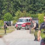 Sequim Gazette photo by Emily Matthiessen/ Multiple agencies responded to the Tuesday morning incident, including the Port Angeles and Sequim Police Departments, Clallam and Jefferson County Sheriffs Offices and Fire District 3.