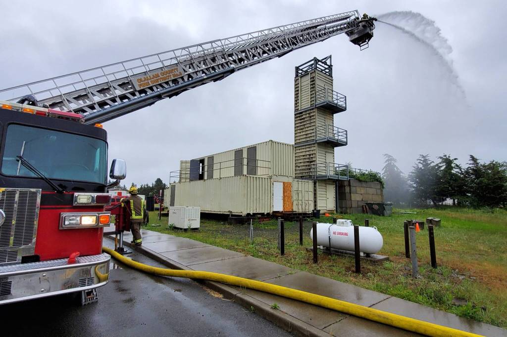 Photo courtesy Clallam County Fire District 3/ Clallam County Fire District 3 firefighters, seen training in Carlsborg, cover about 142-square miles in Sequim daily. District administrators ask voters this August to restore regular levy funding from $1.11 per $1,000 of a homes assessed value to $1.50, which voters approved in 2018. If approved, it would cost a homeowner with a home assessed at $470,000 about $15.28 more per month, or about $183.36 more each year.