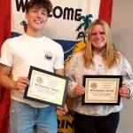 Photo courtesy Olympic Peninsula Footprinters
Sequim graduating seniors Conner Kautzman and Grace Gardner, both of whom plan careers as first responders, were recently presented scholarships from Olympic Peninsula Footprinters.