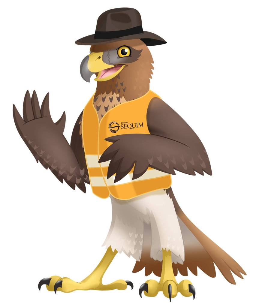 Image courtesy City of Sequim/ Agent Sunny, a red-tailed hawk, will lead local children in the free Agents of Discovery app via the City of Sequim on a mission to discover features in the Water Reuse Demonstration Site and answer questions about designated hot spots.