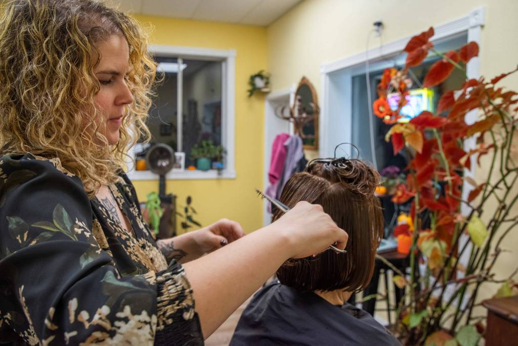 Sequim Gazette photo by Emily Matthiessen/ Little Shop of Hairdos owner Talia Landau has found, since putting out her sign outside the shop on the junction of Carlsborg Road and Old Olympic Highway, that hair salon clients in Sequim are eager for more stylists. She says she has been booked non-stop except during for the big freeze last January.
