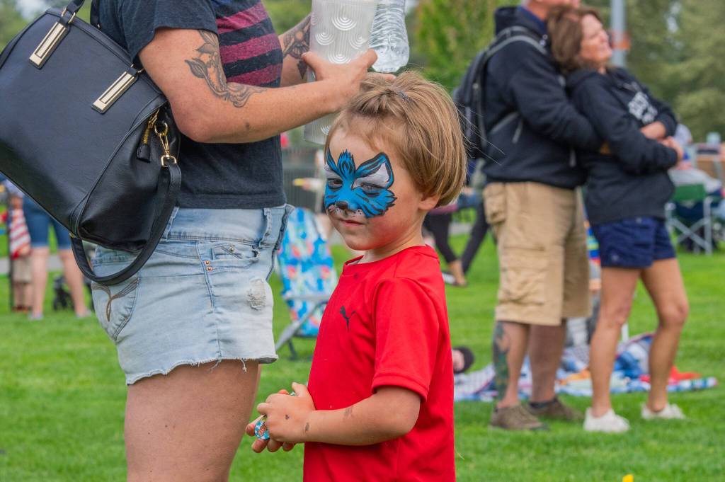 Sequim Gazette photo by Emily Matthiessen/ Murphy Sprenger, 5, of Sequim was one of many children enjoying the lawn toys and and bubbles put out by the City of Sequim at Carrie Blake Community Park during Fridays Independence Day celebration.