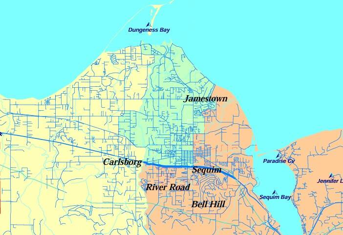 Image courtesy Sequim School District/ The vacant District 1 position for Sequim School Districts Board of Directors encompasses the western portion of the school district and residents seeking to apply for the position must live in the yellow area.